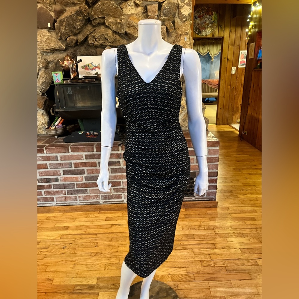 Nicole Miller Black and Gold Midi Dress